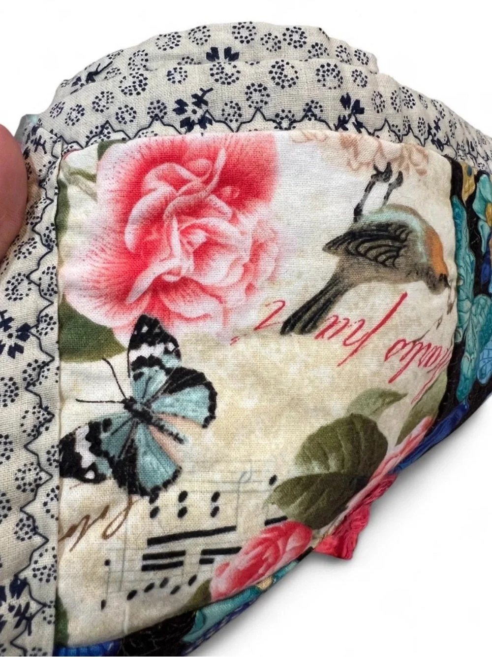 Handmade Patchwork Quilt Throw in Coral, Blue, Gray and Floral